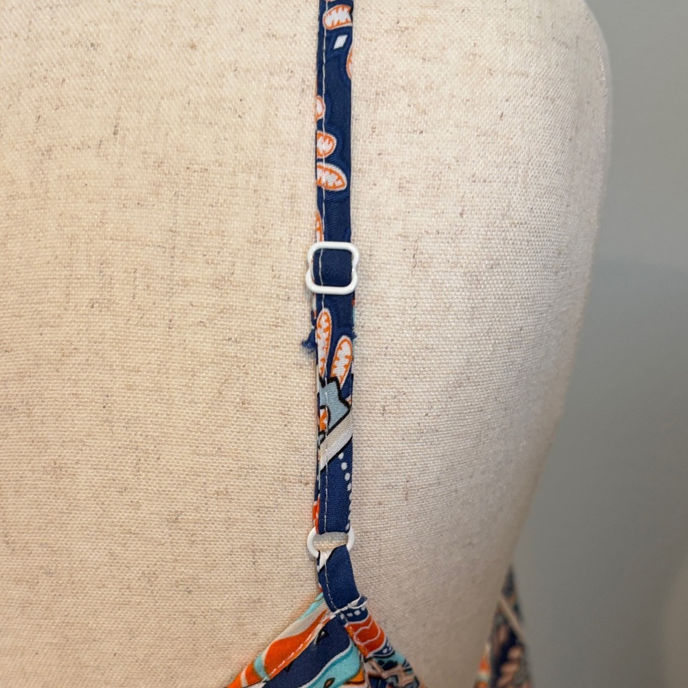 Boho Navy and Orange Floral Maxi Dress with Spaghetti Straps - Picture 4 of 7